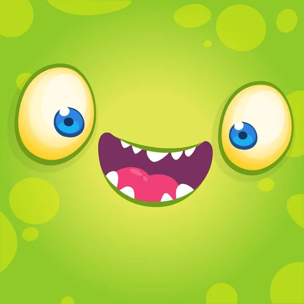 Adorable cool cartoon monster face. Halloween vector illustration of green smiling monster avatar — Stock Vector
