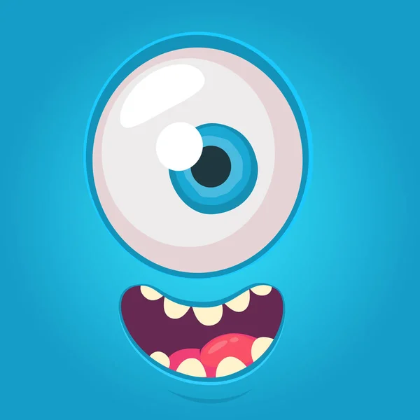 Cara alienígena de dibujos animados. Vector Halloween monstruo azul con un ojo — Vector de stock