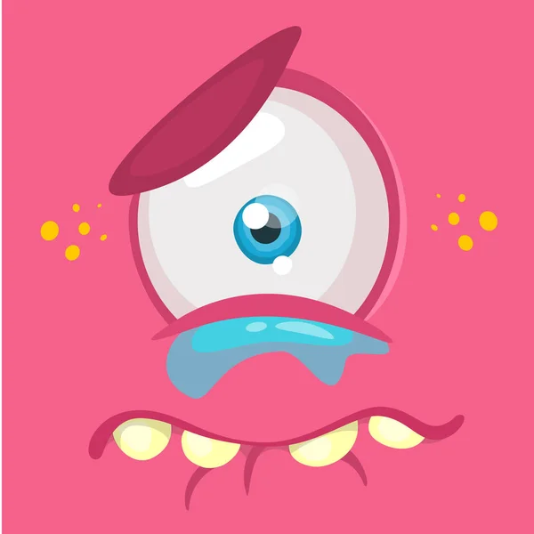 Gråtande tecknad monster ansikte avatar. Vector Halloween rosa ledsen monster med ett öga — Stock vektor