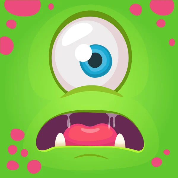 Caricatura enojado monstruo cara avatar. Vector de Halloween monstruo verde con un ojo. Máscara de monstruo — Vector de stock