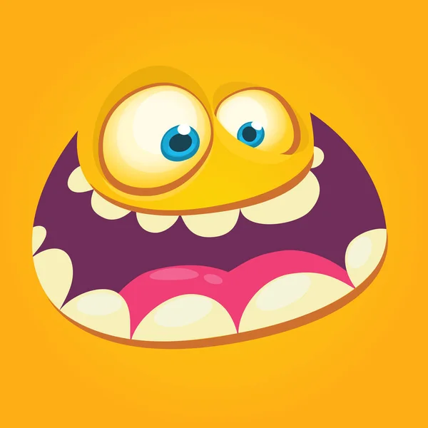 Tekenfilm monster gezicht. Vector Halloween oranje koele monster avatar met een brede glimlach. Printontwerp voor t-shirts — Stockvector