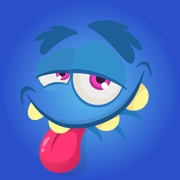 Cartoon monster face. Vector Halloween blue happy monster square avatar — Stock Vector