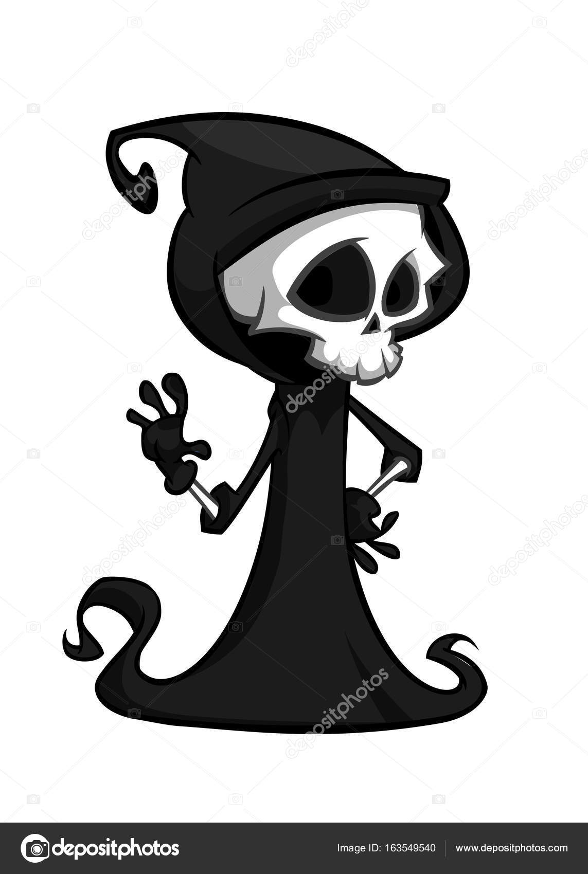 Vector illustration of cartoon death Halloween monster mascot isolated on  dark background. Cute cartoon grim reaper Stock Vector by  ©drawkman.gmail.com 163549540