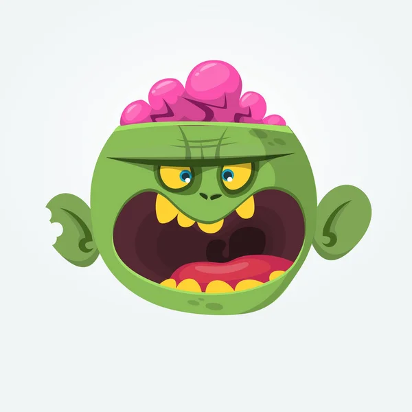 Groene zombie met roze hersenen buiten het hoofd. Halloween karakter. Platte vectorillustratie — Stockvector