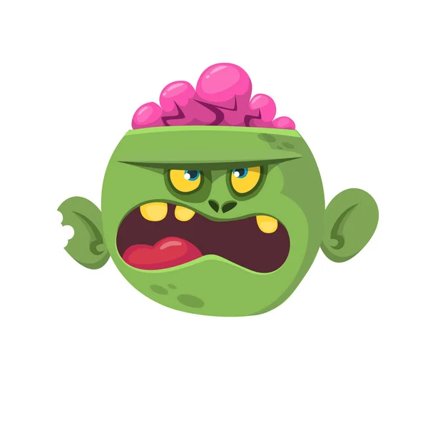 Grüner Zombie mit rosa Gehirnen außerhalb des Kopfes. Halloween-Charakter. Vektorillustration — Stockvektor