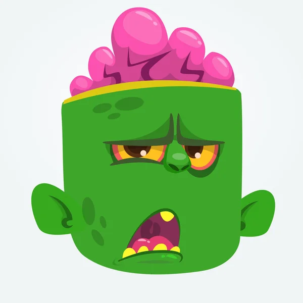 Grappige Zombie hoofd Cartoon karakter. Halloween vectorillustratie — Stockvector