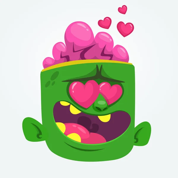 Cartoon green zombie in love. Halloween vector illustration — Stock Vector