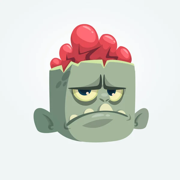 Cartoon funny gray zombie head with upset emotion. Vector illustration for Halloween — Stock Vector