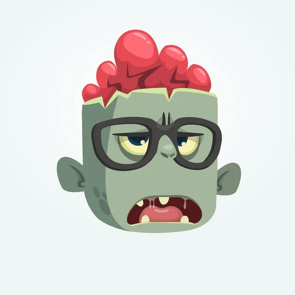 Tecknad zombie professor huvud bär glasögon. Halloween vektorillustration — Stock vektor