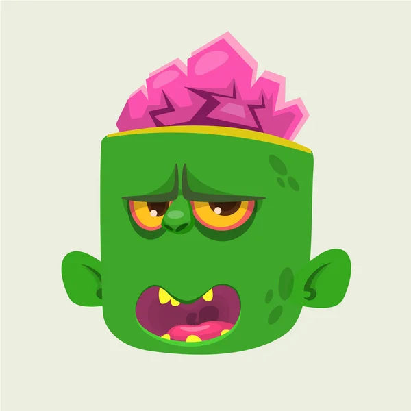 Grön zombie's huvud med hjärnor. isolerad på vit bakgrund. — Stock vektor