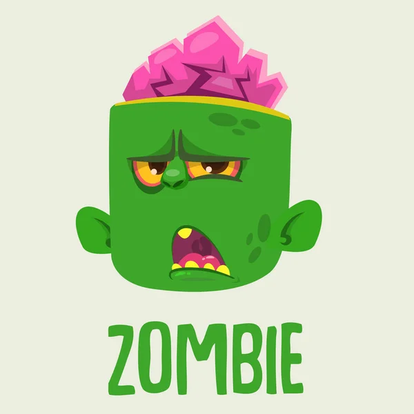 Schattig Zombie hoofd Cartoon karakter. Halloween Zombie grommen en schreeuwen vectorillustratie — Stockvector