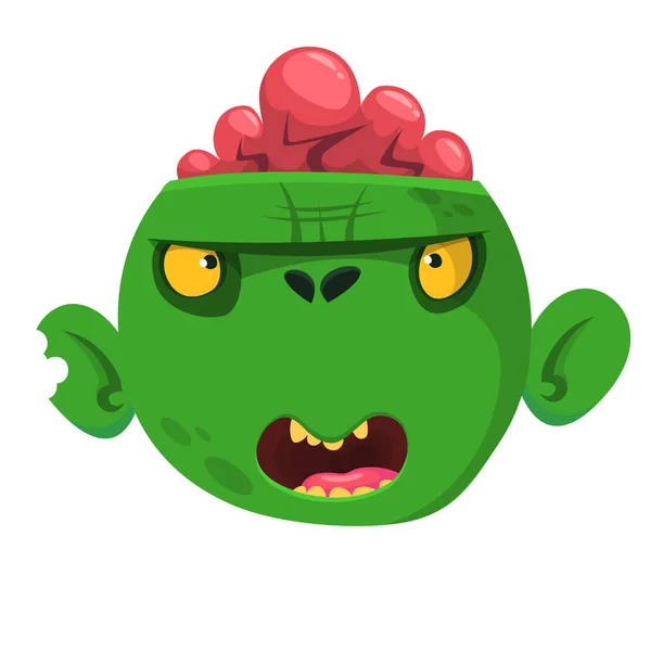 Groene zombie met roze hersenen buiten het hoofd. Halloween karakter. Vectorillustratie — Stockvector