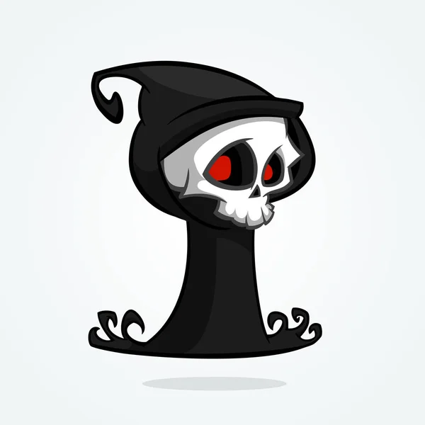 Linda parca de dibujos animados aislado en blanco. Lindo esqueleto de Halloween icono del personaje de la muerte. Esbozado — Vector de stock