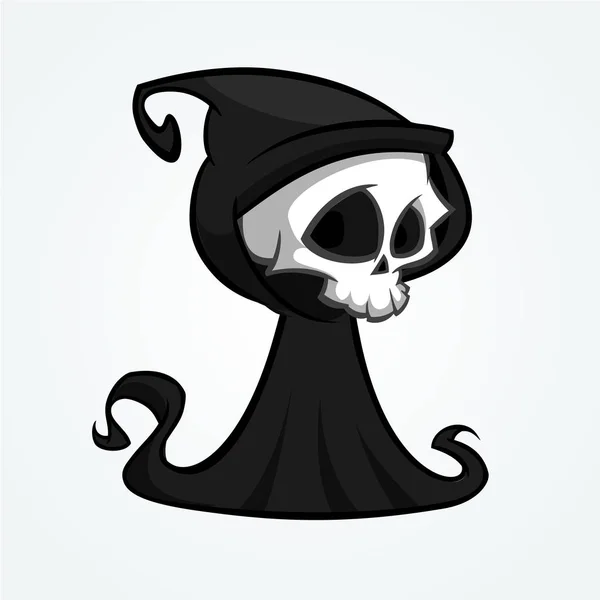 Schattige cartoon grim reaper met zeis geïsoleerd op wit. Schattige Halloween skeleton dood karakter icoon. Geschetst — Stockvector