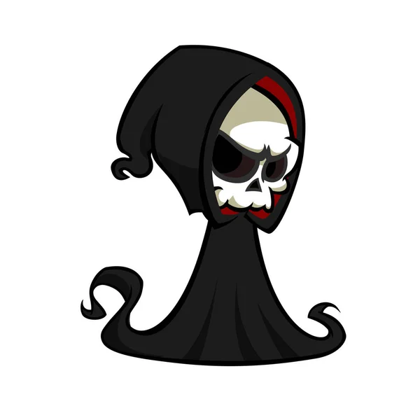 Grim reaper stripfiguur geïsoleerd op een witte achtergrond. Schattig dood karakter in zwarte kap — Stockvector