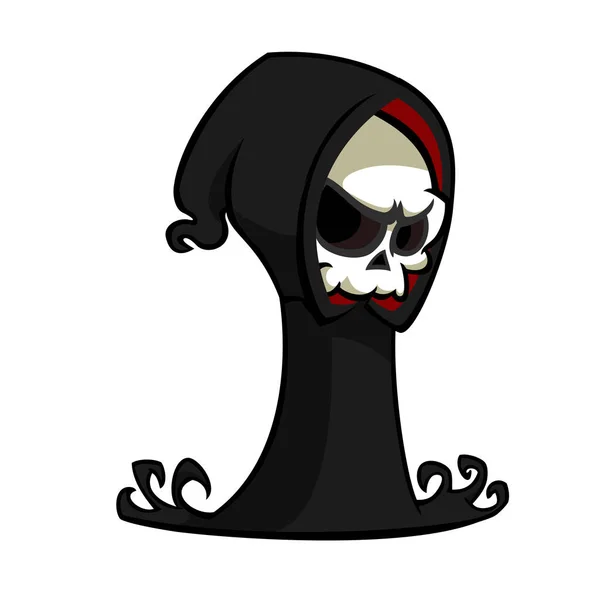 Grim reaper stripfiguur geïsoleerd op een witte achtergrond. Schattig dood karakter in zwarte kap — Stockvector