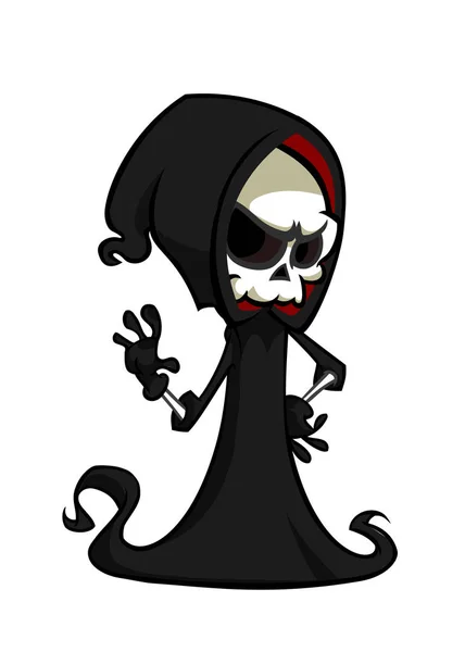 Ilustración vectorial de la mascota monstruo de Halloween de la muerte de dibujos animados aislada sobre fondo oscuro. Linda parca de dibujos animados — Archivo Imágenes Vectoriales