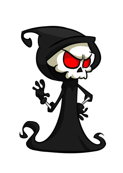 Ilustração vetorial da morte dos desenhos animados mascote monstro Halloween isolado no fundo escuro. Bonito desenho animado ceifeiro sombrio —  Vetores de Stock