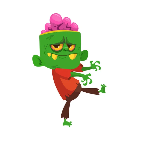 Tecknade roliga gröna zombie på en grå bakgrund. Halloween vektorillustration av zombie monster. — Stock vektor