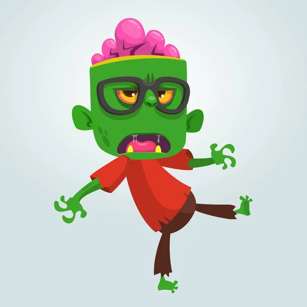 Cartoon zombie nerd met een bril. Halloween vectorillustratie van grappige cool zombie geïsoleerd op wit — Stockvector