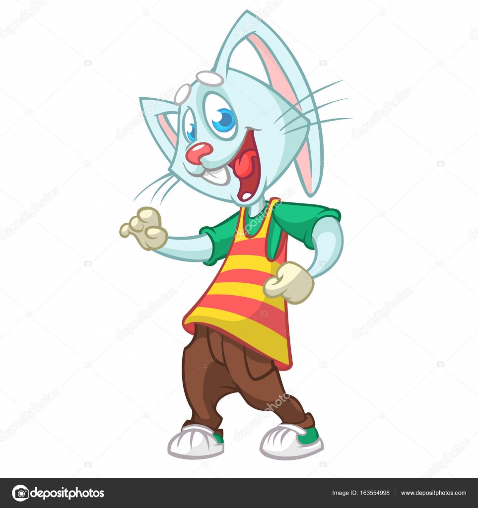 Baile de conejo de dibujos animados. Ilustración vectorial de dibujos animados  feliz conejo bailando disco o hip-hop. Diseño para mascota, póster o icono  . Vector de stock #163554998 de ©drawkman.gmail.com, image size:963x1024