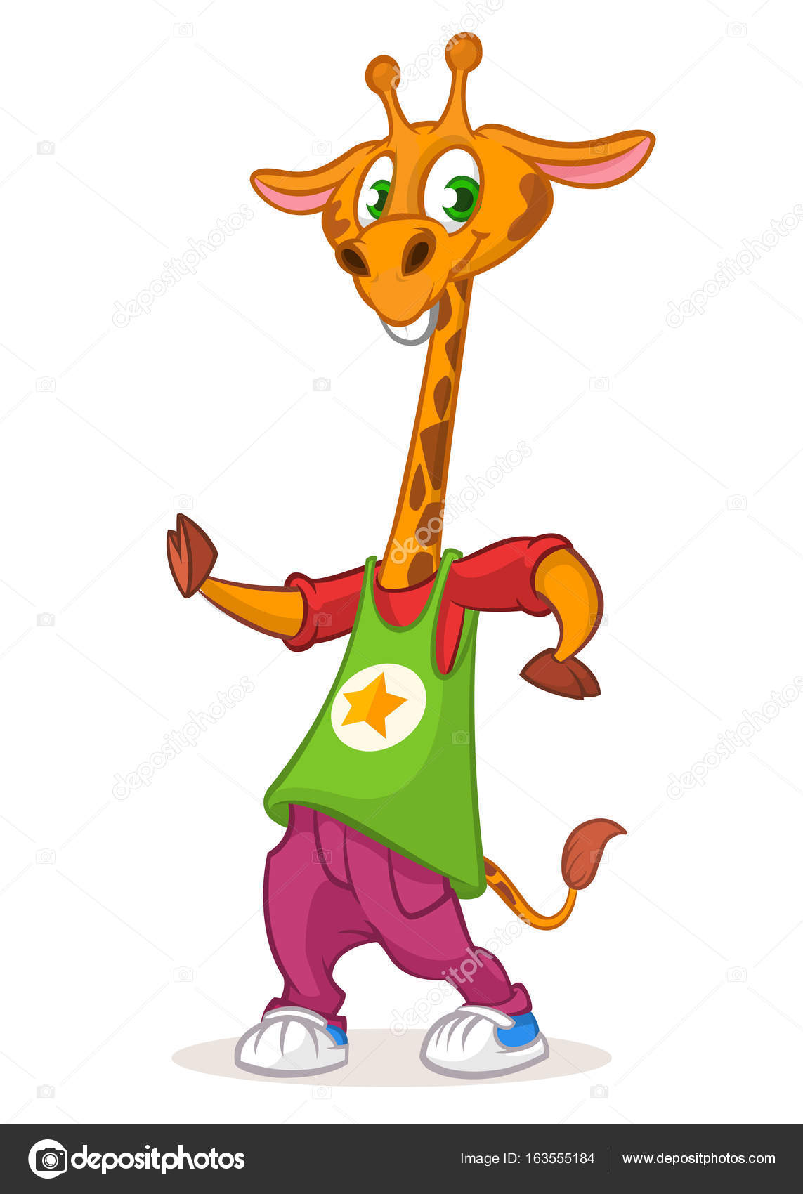 Baile de jirafa de dibujos animados. Ilustración vectorial de jirafa feliz  bailando disco o hip-hop. Diseño para mascota, póster o icono Vector de  stock #163555184 de ©drawkman.gmail.com, image size:1143x1700