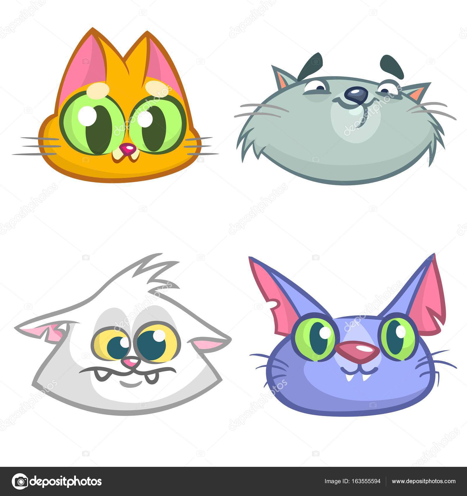 Cute Domestic Cat Facial Expressions Icon Set Vector Stock