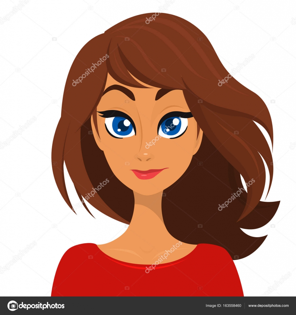 Um personagem de desenho animado com um vestido vermelho e olhos azuis.