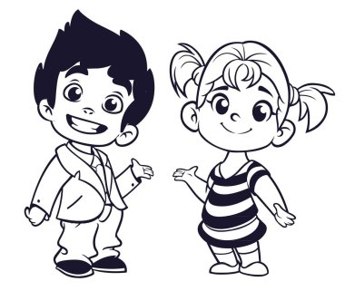 Boy And Girl Black And White Clipart Free Vector Eps Cdr Ai Svg Vector Illustration Graphic Art