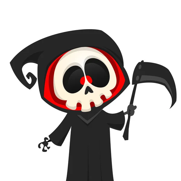 Kreskówka kostucha z kosą na białym tle. Ładny ikona znaku szkielet śmierć Halloween — Wektor stockowy