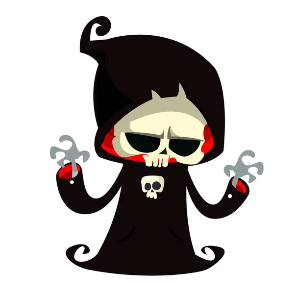 Personaje de dibujos animados Grim Reaper aislado sobre un fondo blanco. Lindo personaje de la muerte en capucha negra — Archivo Imágenes Vectoriales