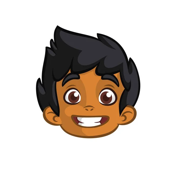 India linda cabeza de niño pequeño de dibujos animados. Muchacho afroamericano indio que sonríe. Icono del vector esbozado — Archivo Imágenes Vectoriales