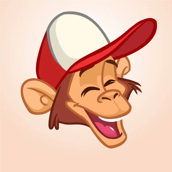 Mono de dibujos animados. Vector feliz mono cabeza icono. Carácter hip-hop. Ilustración aislada — Vector de stock