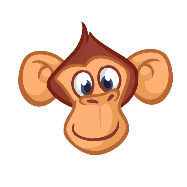 幸せな漫画猿の頭。チンパンジーのベクター アイコン。ステッカー、アイコンやエンブレムのデザイン — ストックベクタ