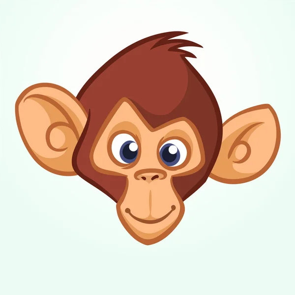 Happy cartoon monkey head. Vector icon of chimpanzee. Design for sticker, icon or emblem — Stock Vector