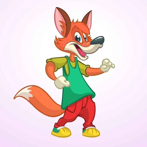 Cartoon fox vrij dansen. Vectorillustratie van gelukkig fox. Ontwerp voor mascot, poster of pictogram — Stockvector