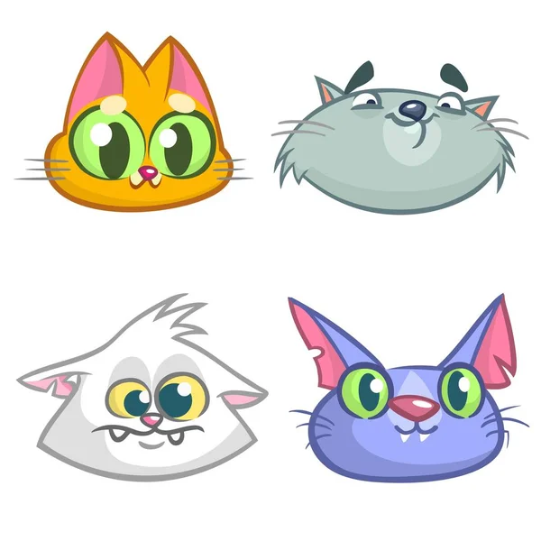 Cartoon Illustration av roliga katter ot kattungar huvuden Collection Set. Vektor pack färgglada katter ikoner. Cartoon Maine Coon, siamese, brittiska och inhemska — Stock vektor
