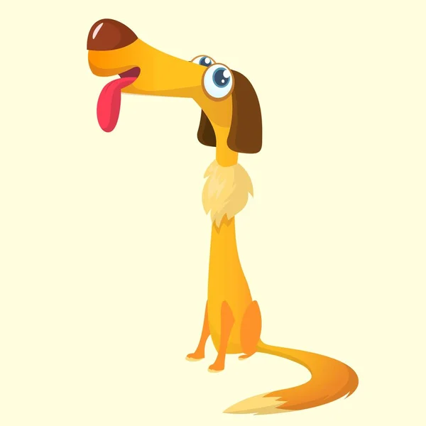 Cão dos desenhos animados engraçado e feliz. Ilustração vetorial de cão spaniel isolado. Design para ícone ou impressão —  Vetores de Stock