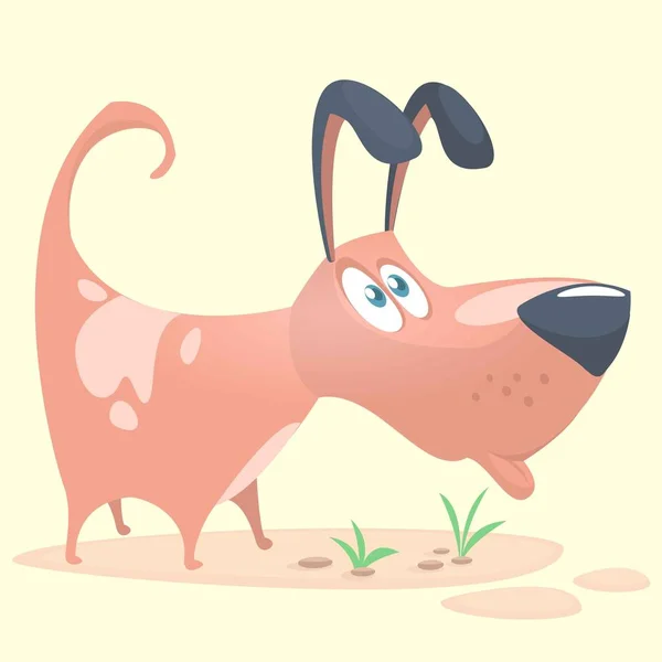 Roztomilé štěně kreslené vektorové ilustrace. Funny pes hnědý ikona. Design pro tisk nebo štítku — Stockový vektor
