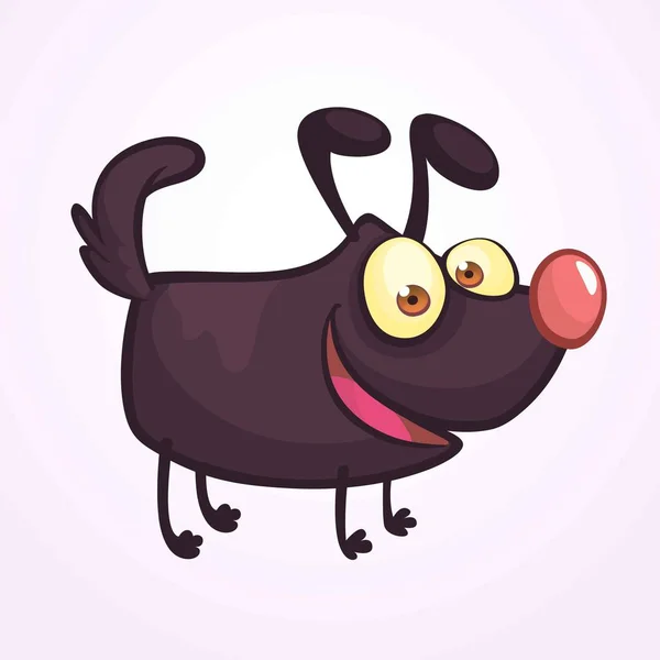 Aranyos Cartoon fekete kutya. Tervezés, matrica, ikon vagy könyv illusztráció fehér háttér vektor illusztráció — Stock Vector