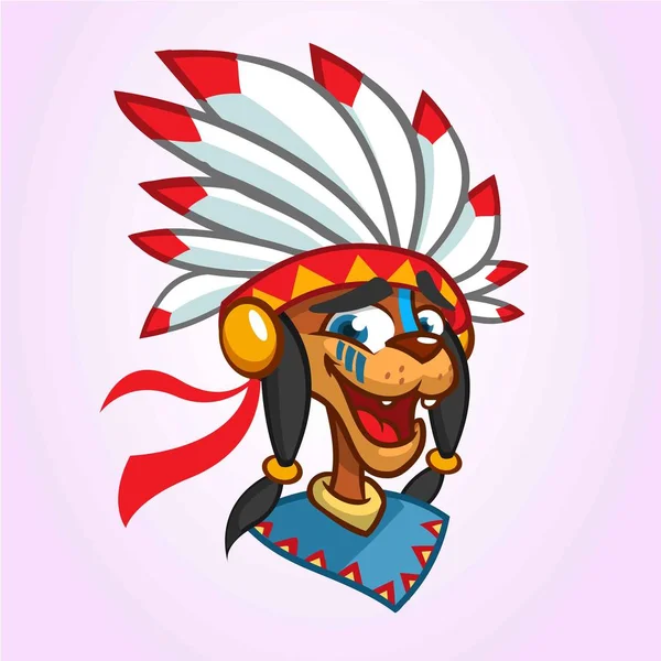 En tecknad bild av en infödd amerikansk ikon. Vektorillustration av indianska chef med fjädrar på huvudet — Stock vektor