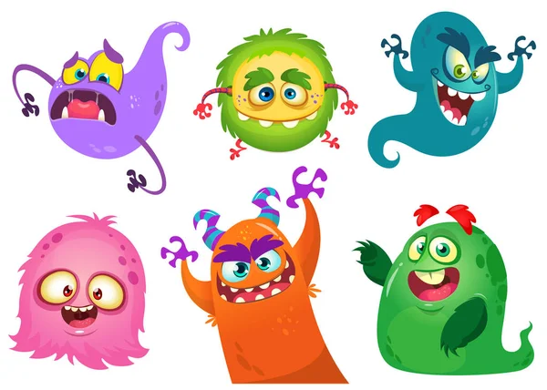 Cartoon Monsters. Vektorová sada kreslených monster izolovaných. Design pro potisk, stranickou výzdobu, tričko, ilustraci, logo, znak nebo samolepku — Stockový vektor