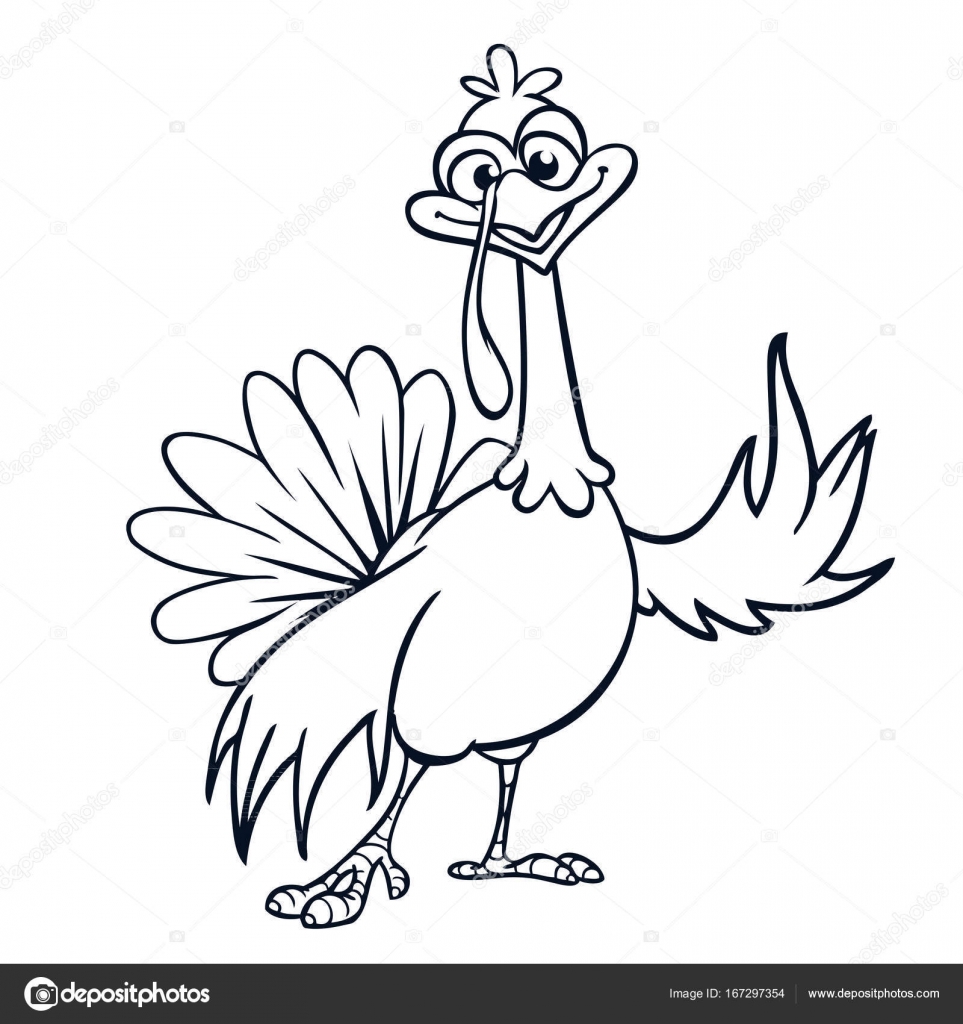 Thanksgiving funny cartoon outline. Vector cartoon turkey for ...