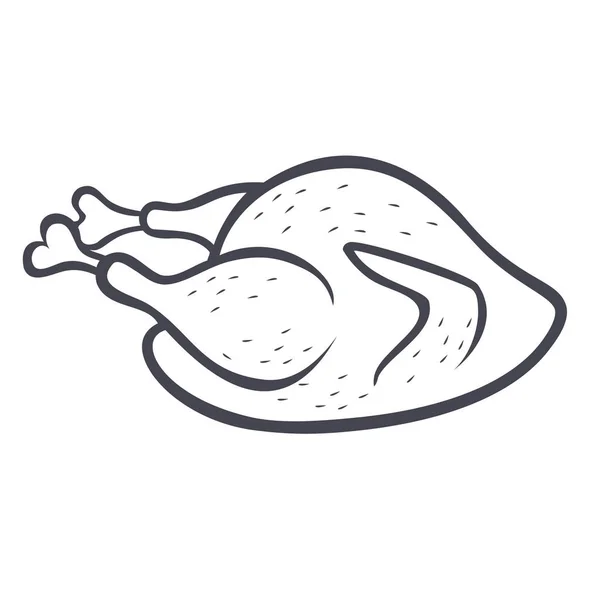 Single Isolated Grilled Turkey cartoon (en inglés). Ilustración delineada con trazo negro de línea fina — Archivo Imágenes Vectoriales