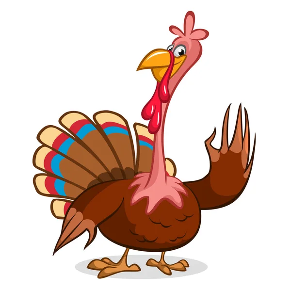 Tecknad bild av en glad söt thanksgiving Turkiet karaktär vinka Hej. Konturer. Vektorillustration isolerade — Stock vektor