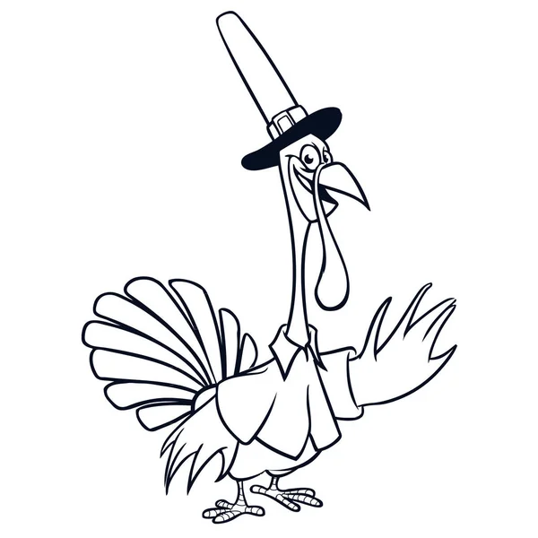 Ημέρα των Ευχαριστιών αστείο καρτούν διάρθρωσης. Διάνυσμα κινουμένων σχεδίων Τουρκία για χρωματίζοντας βιβλίο. Μαύρο και άσπρο περίγραμμα — Διανυσματικό Αρχείο