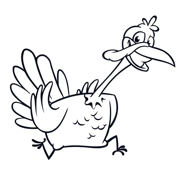 Gritando corriendo personaje de pavo de dibujos animados. Ilustración vectorial de escape de pavo para colorear libro. Golpes en blanco y negro — Archivo Imágenes Vectoriales
