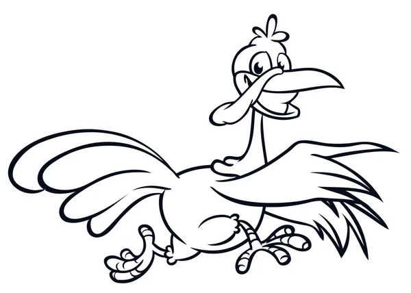 Gritando corriendo personaje de pavo de dibujos animados. Ilustración vectorial de escape de pavo para colorear libro. Golpes en blanco y negro — Vector de stock