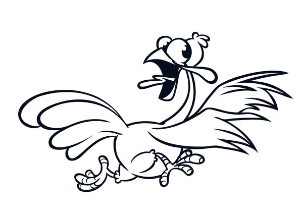 Gritando correndo personagem de pássaro de peru de desenho animado. Ilustração vetorial de escape de peru para colorir livro. Ataques em preto e branco —  Vetores de Stock