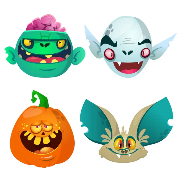 Set de personajes de Halloween. Dibujos animados de murciélago, calabaza Jack o lntern, zombi, vampiro. ilustraciones vectoriales — Vector de stock